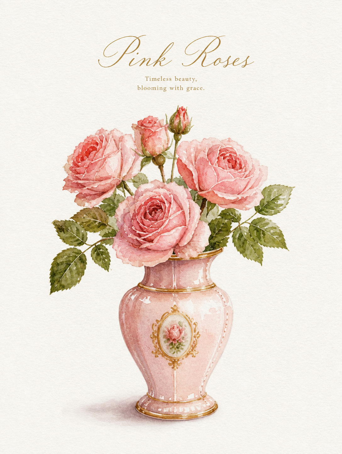 Vintage Ceramic Vase with Roses Study